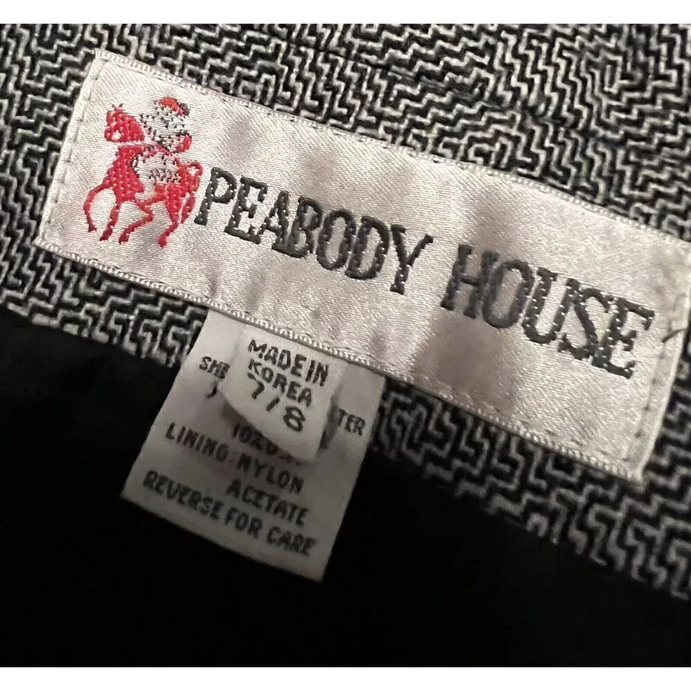 PEABODY HOUSE Blazer Jacket Womens Jrs Sz 7/8 Herringbone‎ Tweed Black Gray Vtg